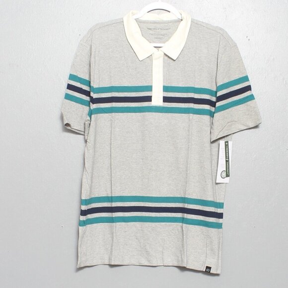 Threads for thought nwt gray striped short sleeve polo - Picture 1 of 9